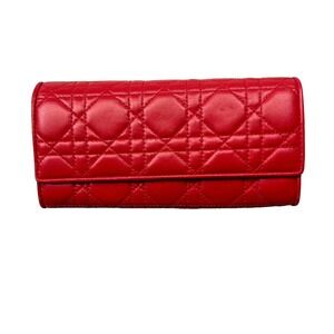 Christian Dior Lady Dior Women Wallet Red Cannage Leather Without Strap Quilted